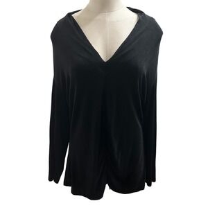 Chico's Travelers Black Acetate Spandex Long Sleeve V-Neck Top Size 3‎